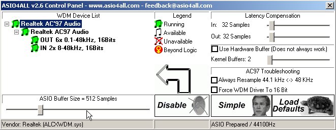 ASIO4ALL Control Panel